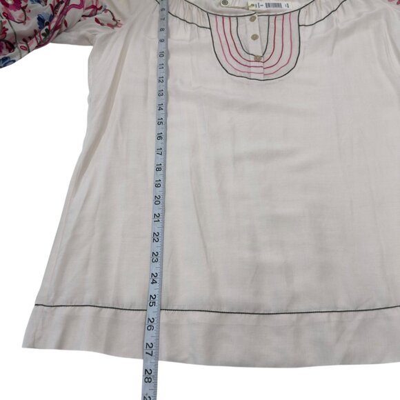 Max Studio Womens Embroidered Sleeve Boho Peasant Blouse SZ S 100% Rayon Beige - Picture 7 of 11